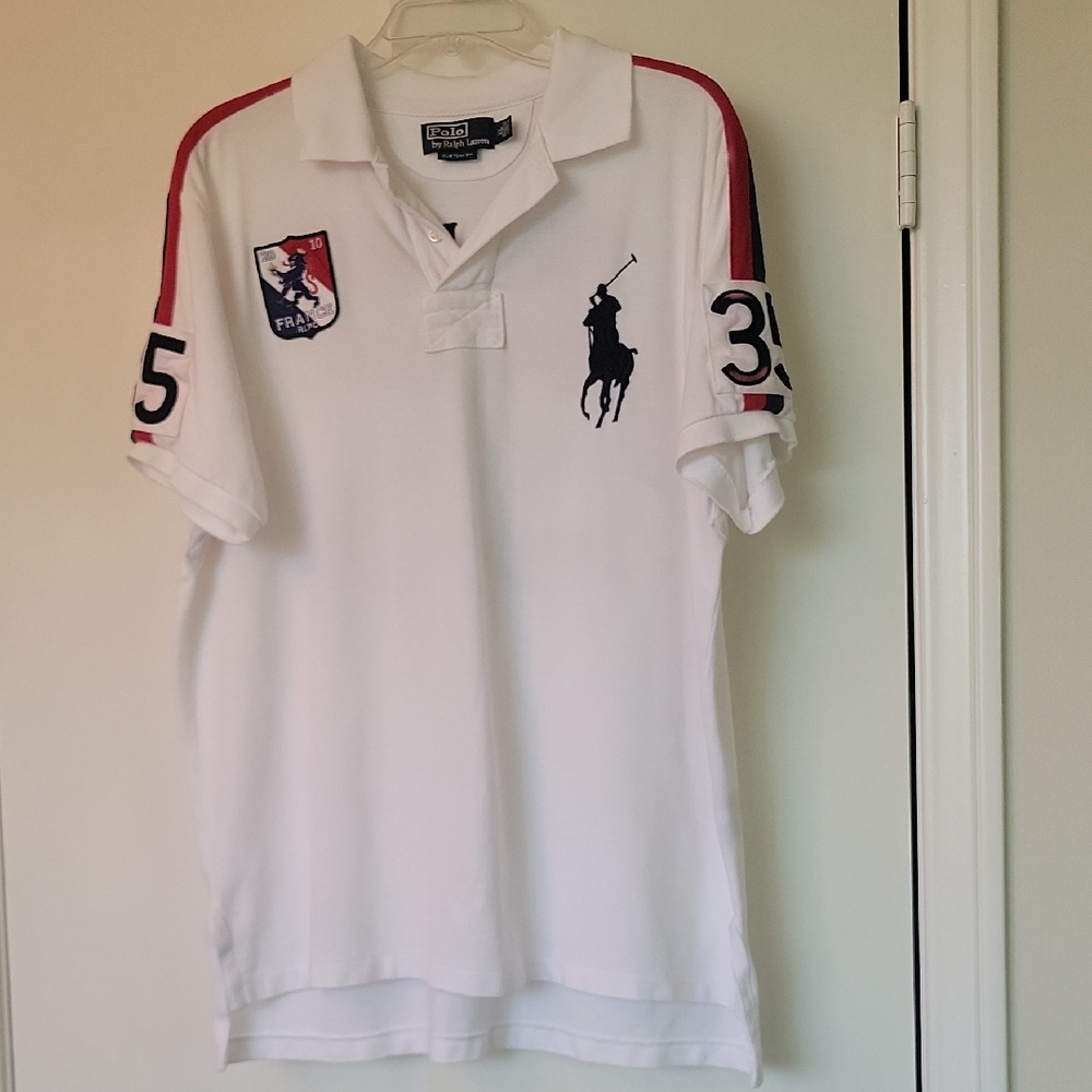 Polo by Ralph Lauren White Polo Shirt with Black and Red Accents